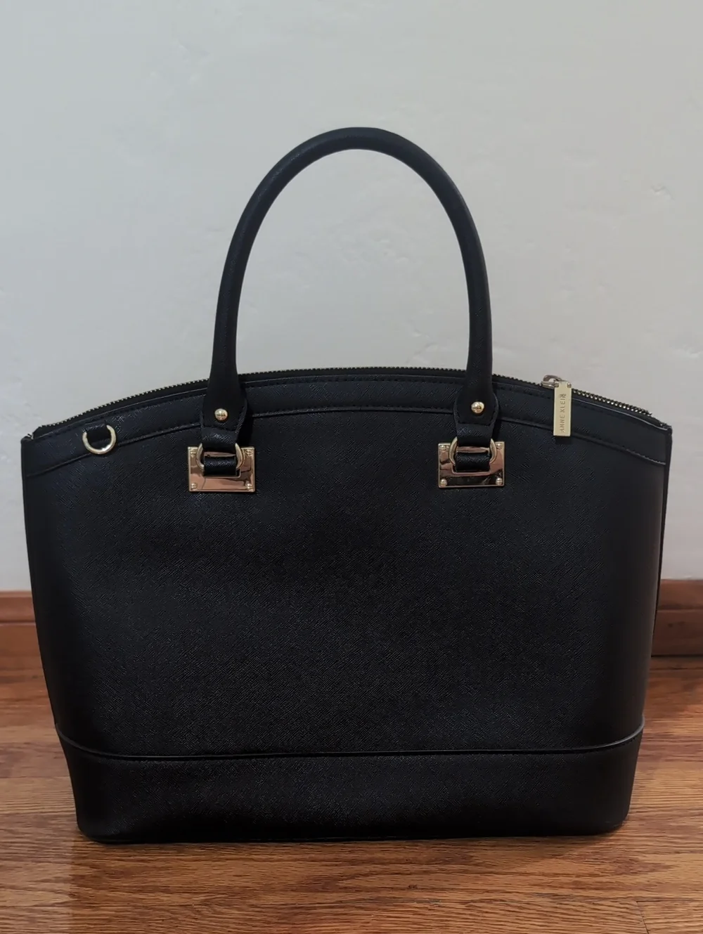 Anne Klein Black Women’s Structured Tote Handbag with Gold Accents